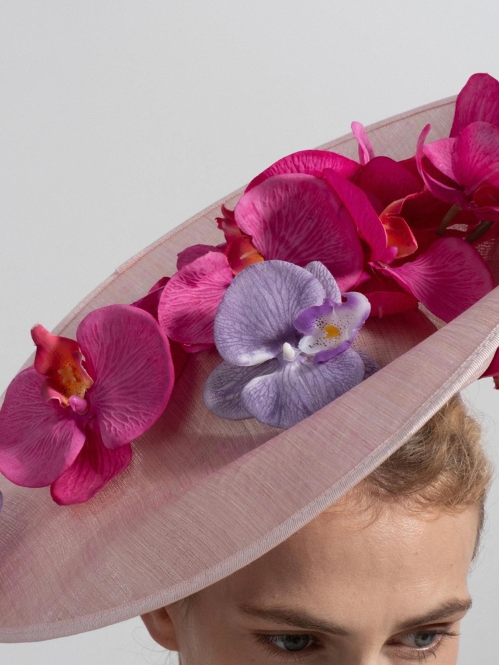 Elegant Pink Floral Saucer Hat with Orchid Accents - Picture 4 of 4